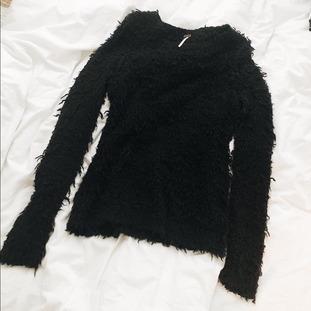 black fuzzy free people sweater